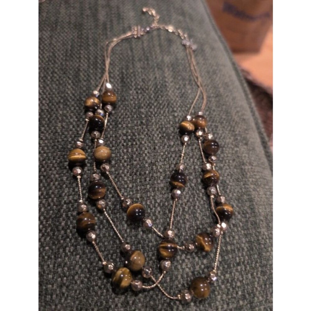 Multi-strand gold and tiger eye beaded necklace, adjustable